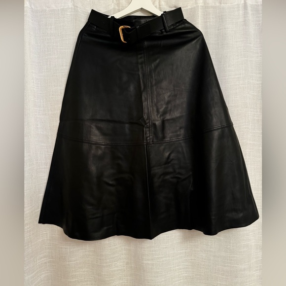 ZARA BLACK FAUX LEATHER MIDI SKIRT WITH BELT π€ - Picture 5 of 6